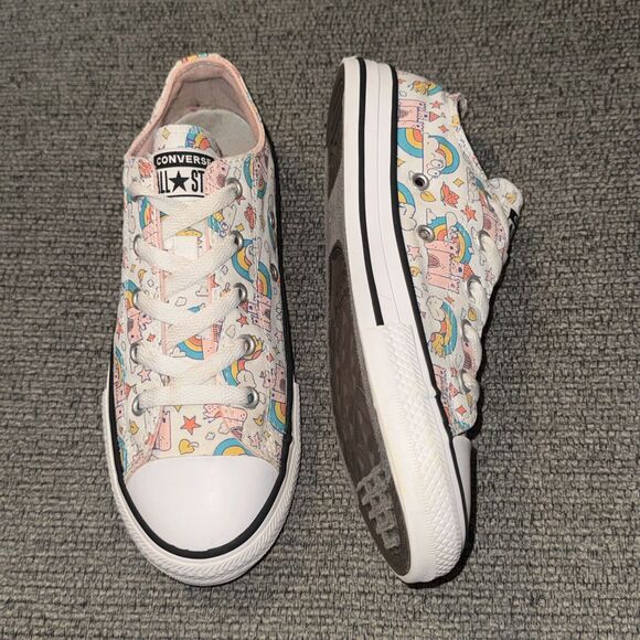 Converse Chuck Taylor All Star Low Kids 3 White Rainbow Castles Lace Up Sneakers - Picture 3 of 7